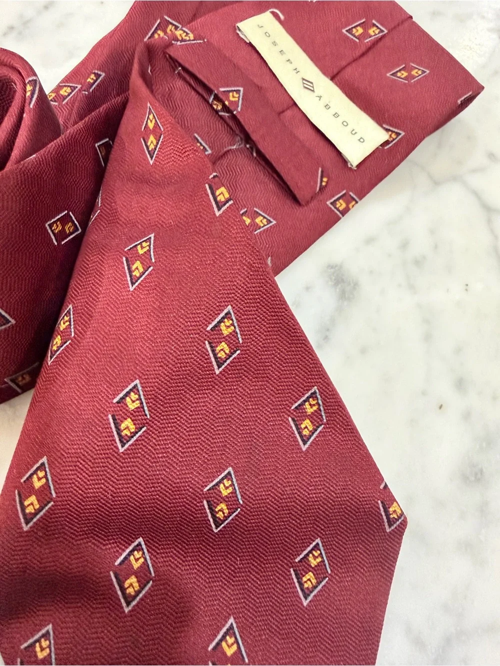 Joseph Abboud Maroon Silk Tie with Small Geometric Motif
